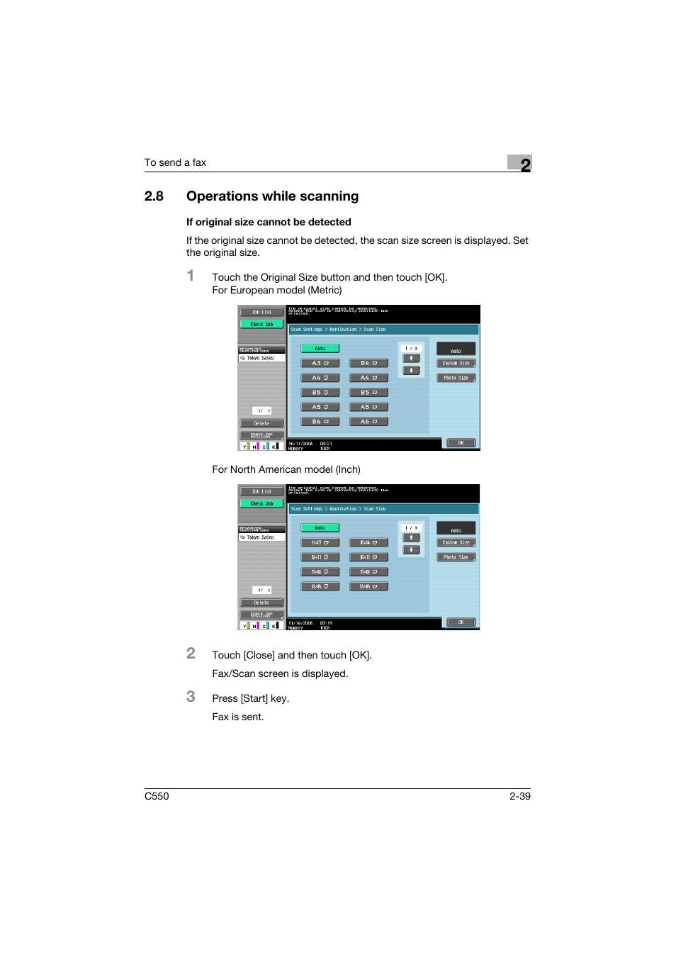 8 operations while scanning, If original size cannot be detected, Operations while scanning -39 | If original size cannot be detected -39 | Konica Minolta bizhub C550 User Manual | Page 95 / 491