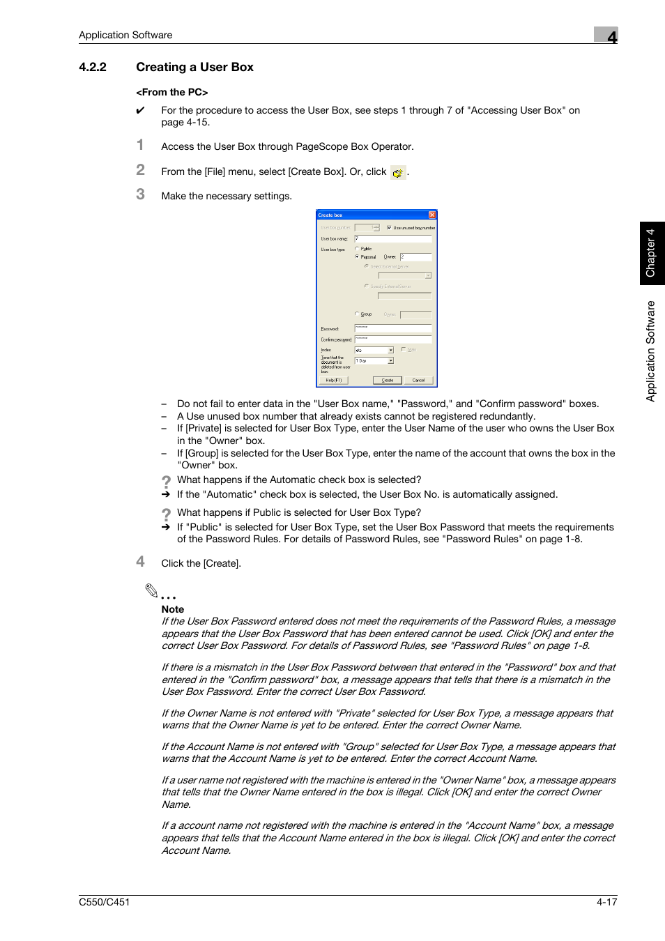 2 creating a user box, From the pc, Creating a user box -17 <from the pc> -17 | Konica Minolta bizhub C451 User Manual | Page 170 / 192