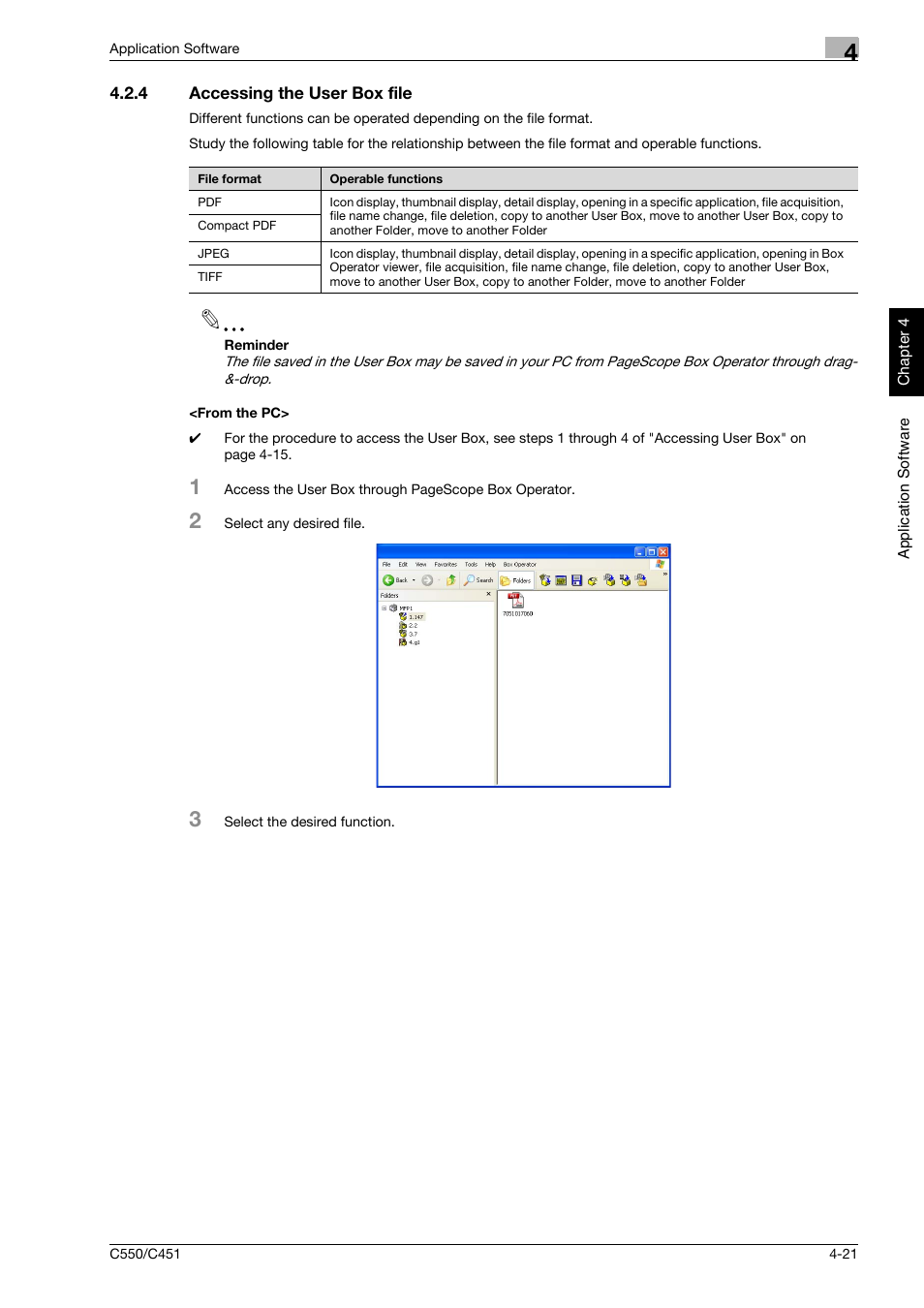 4 accessing the user box file, From the pc, Accessing the user box file -21 <from the pc> -21 | Konica Minolta bizhub C451 User Manual | Page 174 / 192