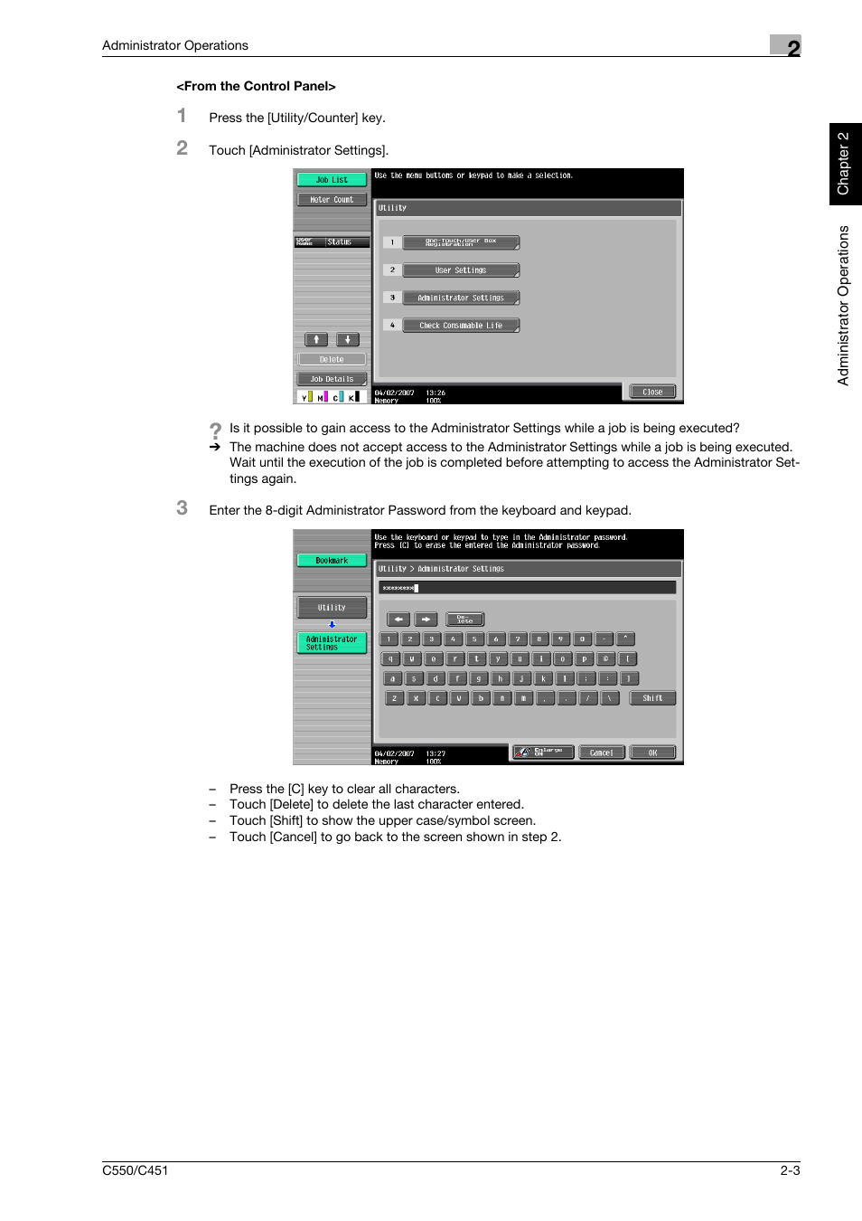 From the control panel, From the control panel> -3 | Konica Minolta bizhub C451 User Manual | Page 18 / 192