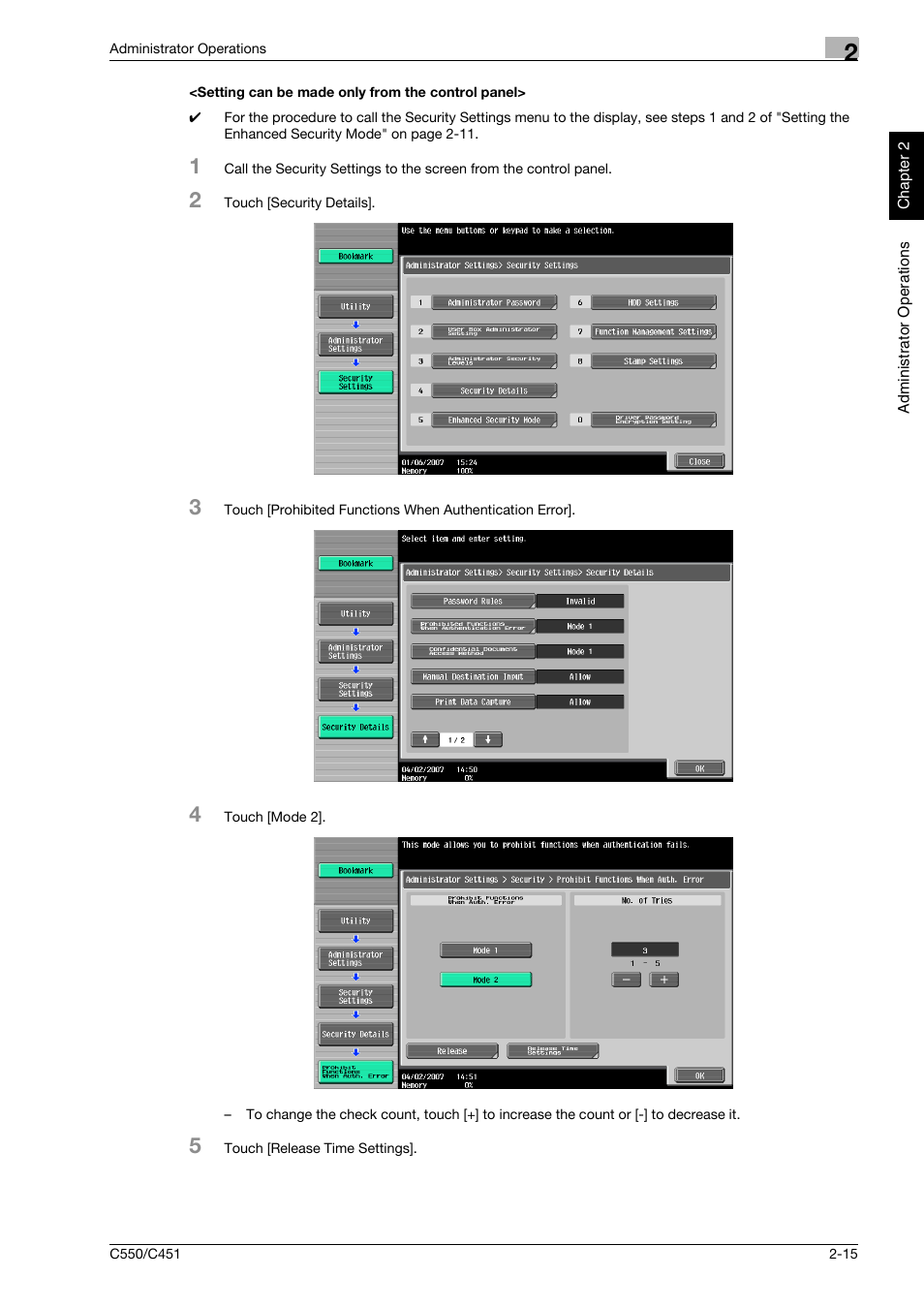 Setting can be made only from the control panel | Konica Minolta bizhub C451 User Manual | Page 30 / 192