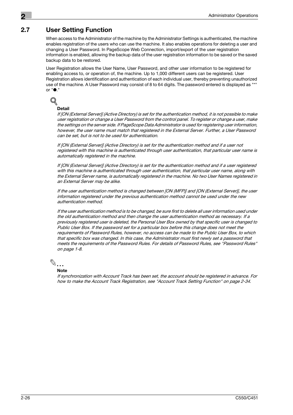 7 user setting function, User setting function -26 | Konica Minolta bizhub C451 User Manual | Page 41 / 192