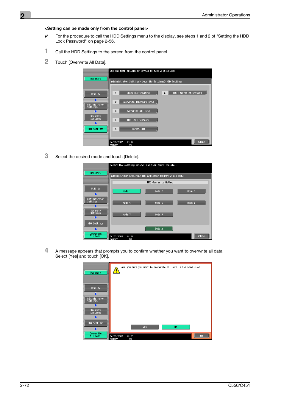 Setting can be made only from the control panel | Konica Minolta bizhub C451 User Manual | Page 87 / 192