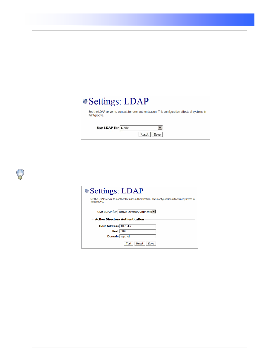 Printgroove ::admin, 3 settings: ldap | Konica Minolta Printgroove User Manual | Page 29 / 54