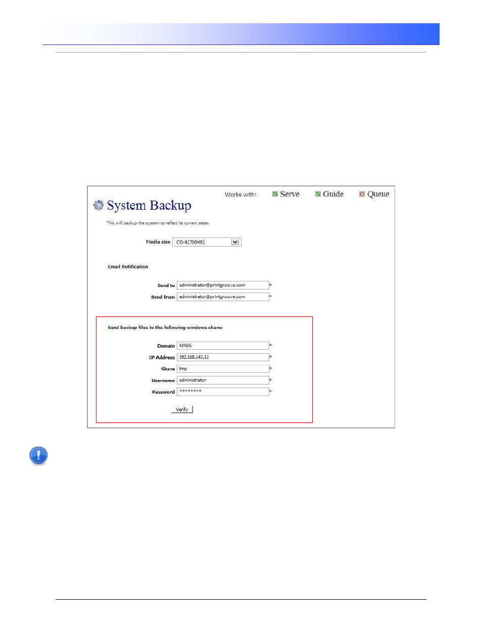 Printgroove ::admin, 7 backup | Konica Minolta Printgroove User Manual | Page 39 / 54