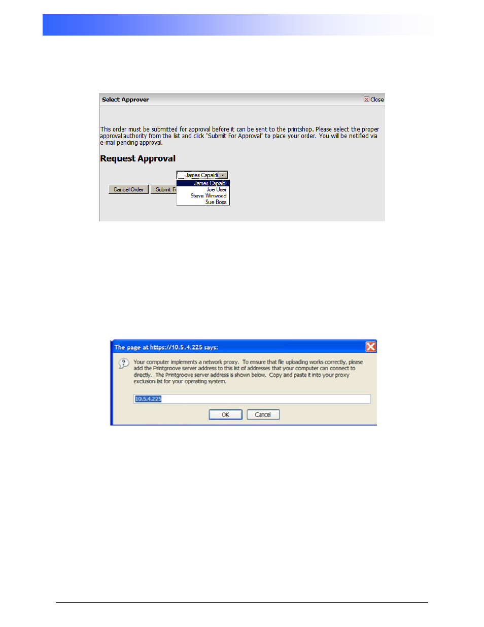 Printgroove ::admin appendix, 5 upload file error message: proxy server settings | Konica Minolta Printgroove User Manual | Page 50 / 54