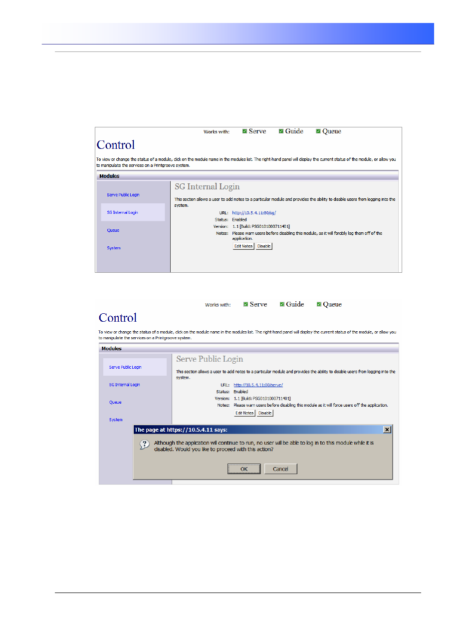 Printgroove ::admin, 2 control > sg internal login | Konica Minolta Printgroove User Manual | Page 9 / 54