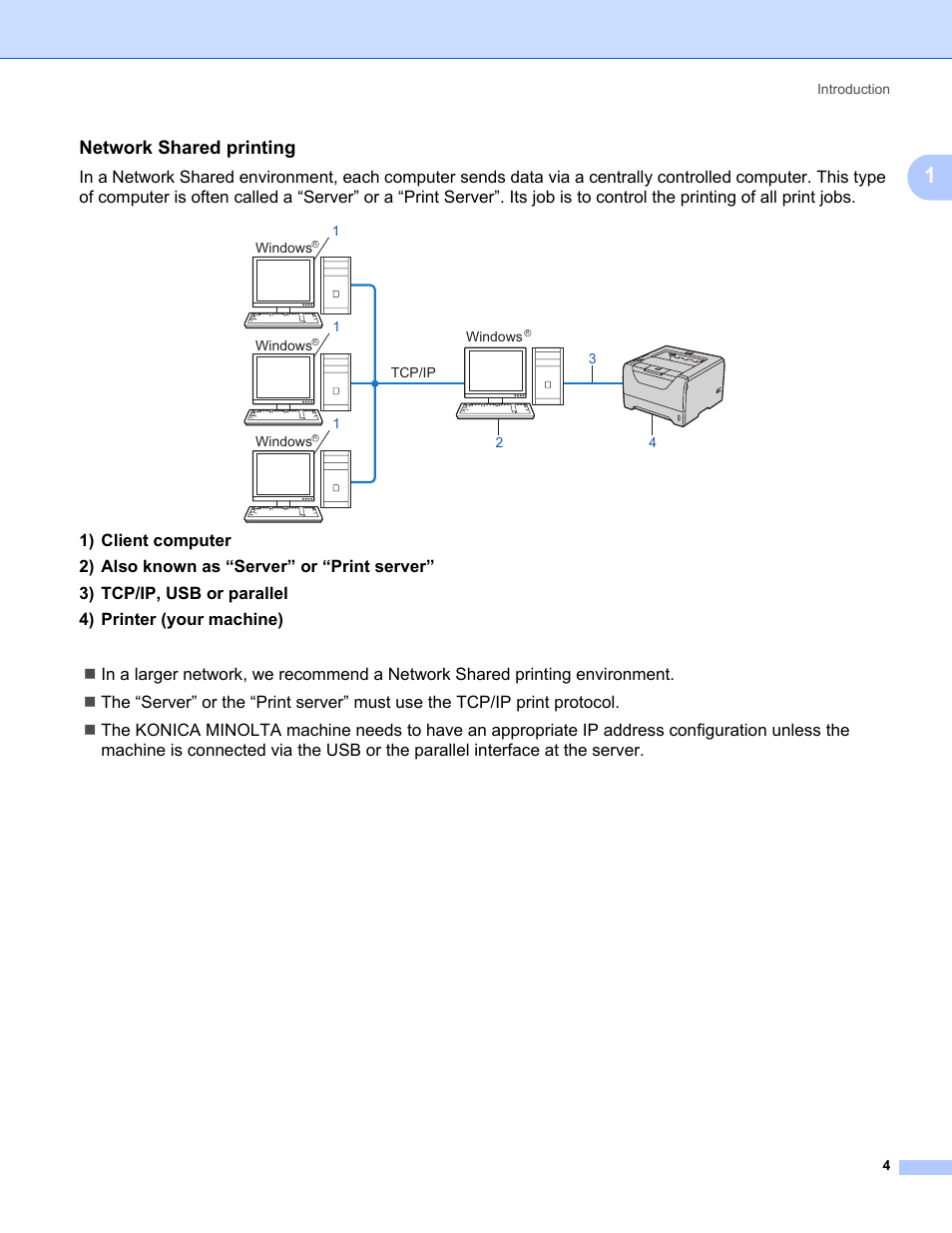 Network shared printing | Konica Minolta bizhub 20P User Manual | Page 10 / 81