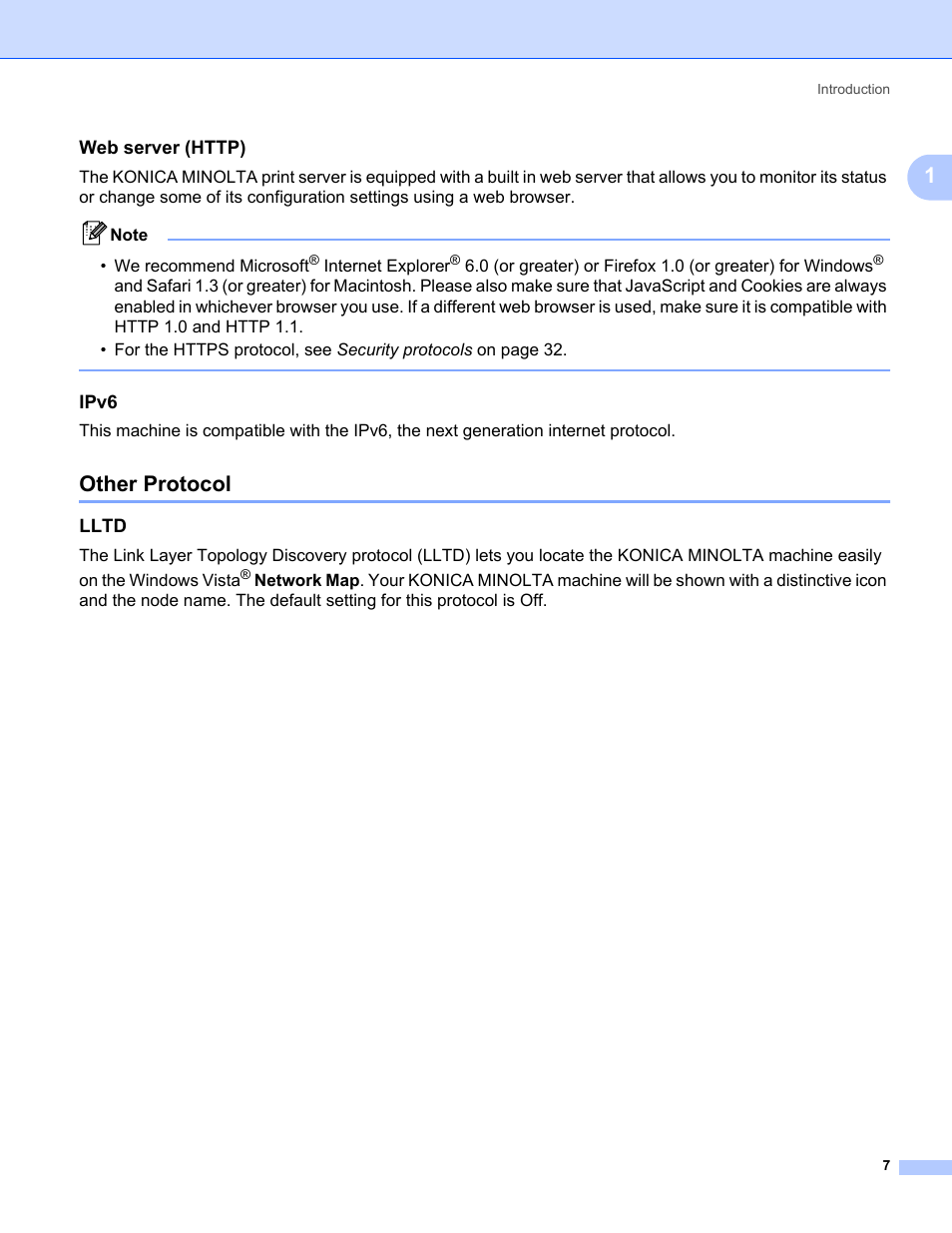 Other protocol, Ipv6, Lltd | Konica Minolta bizhub 20P User Manual | Page 13 / 81