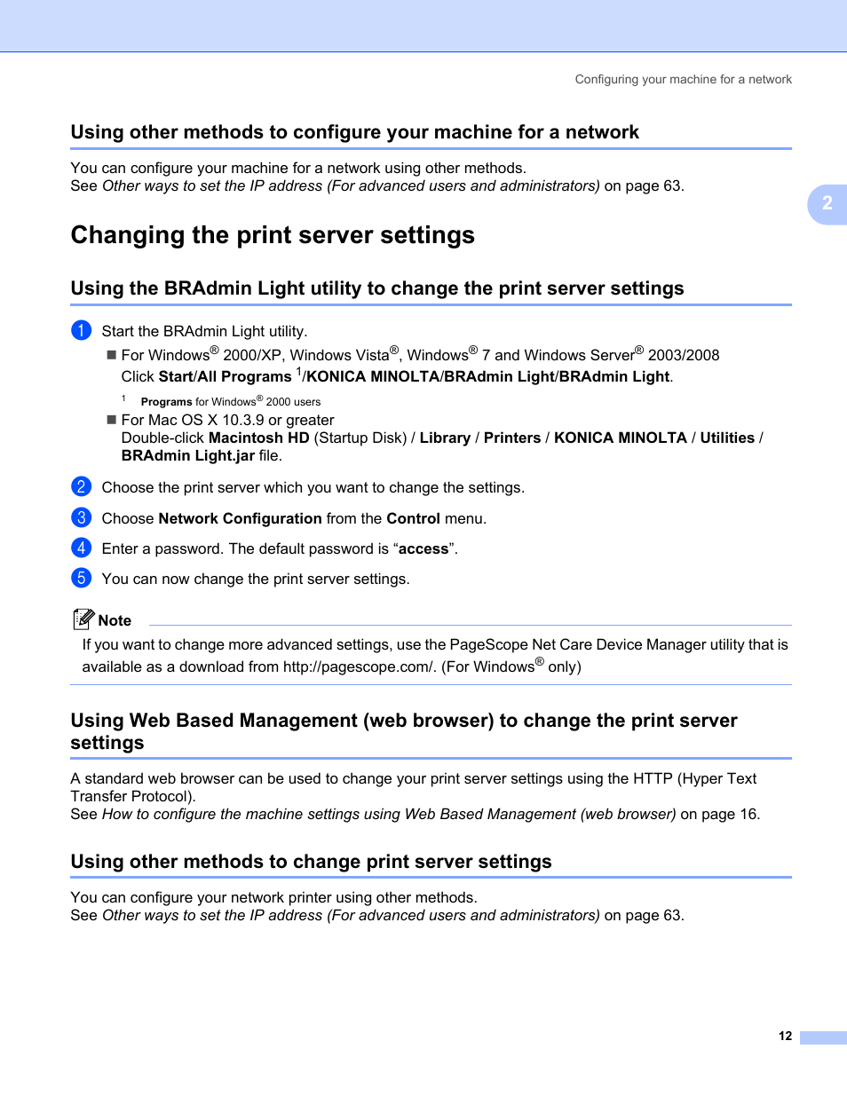 Changing the print server settings | Konica Minolta bizhub 20P User Manual | Page 18 / 81