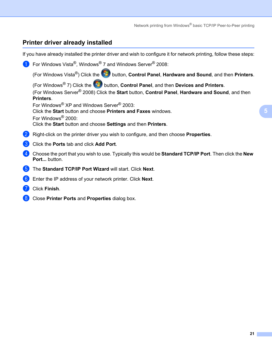 Printer driver already installed, 5printer driver already installed | Konica Minolta bizhub 20P User Manual | Page 27 / 81