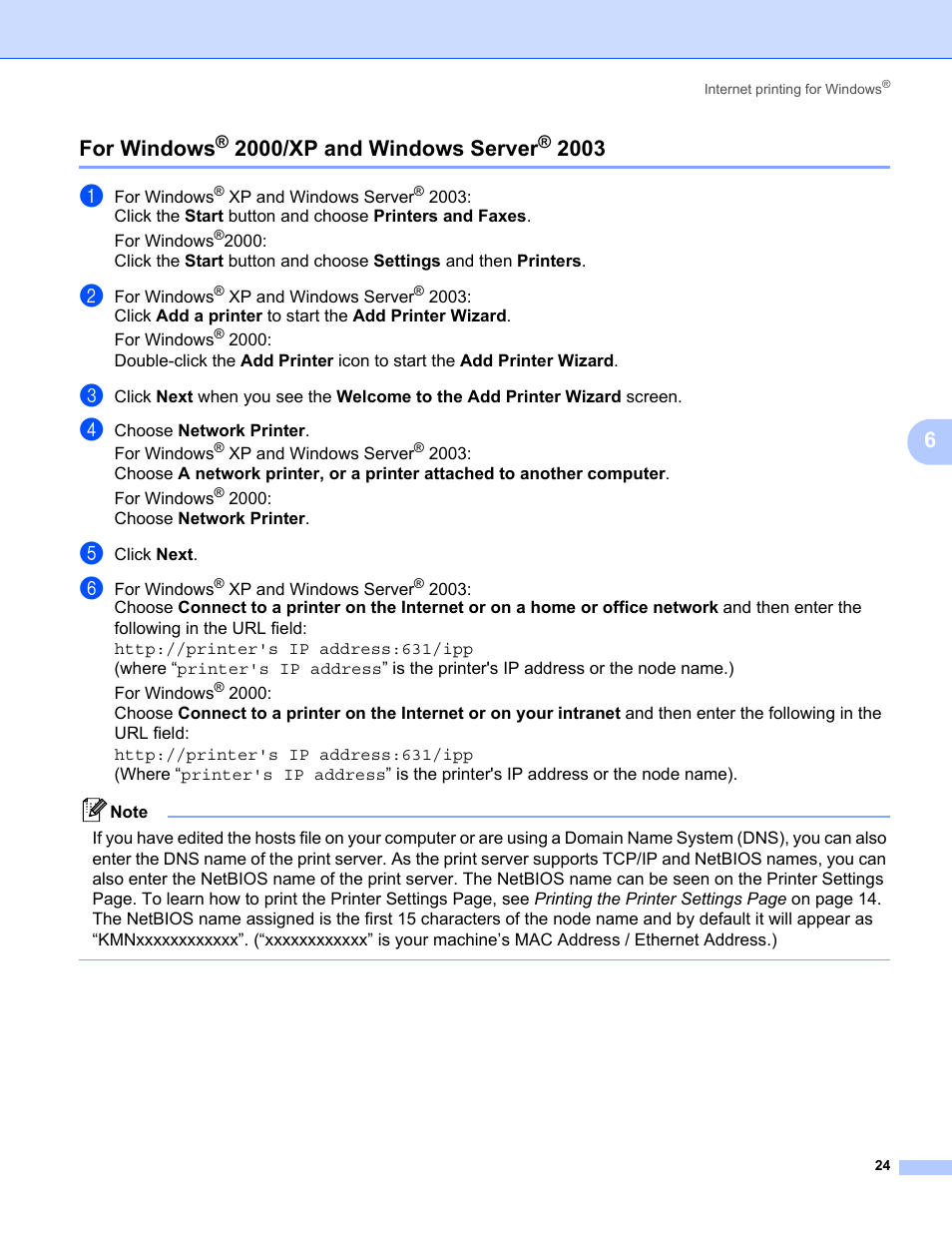 For windows® 2000/xp and windows server® 2003, For windows, 2000/xp and windows server | 6for windows | Konica Minolta bizhub 20P User Manual | Page 30 / 81