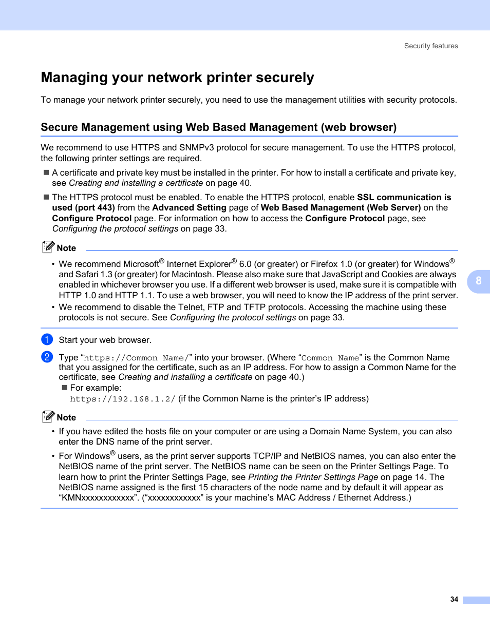 Managing your network printer securely, Ssl. see managing your network | Konica Minolta bizhub 20P User Manual | Page 40 / 81