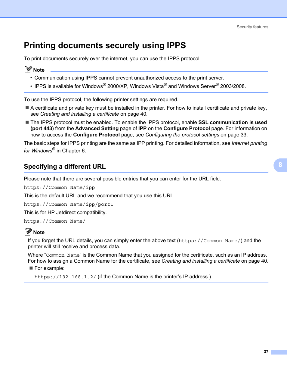 Printing documents securely using ipps, Specifying a different url | Konica Minolta bizhub 20P User Manual | Page 43 / 81