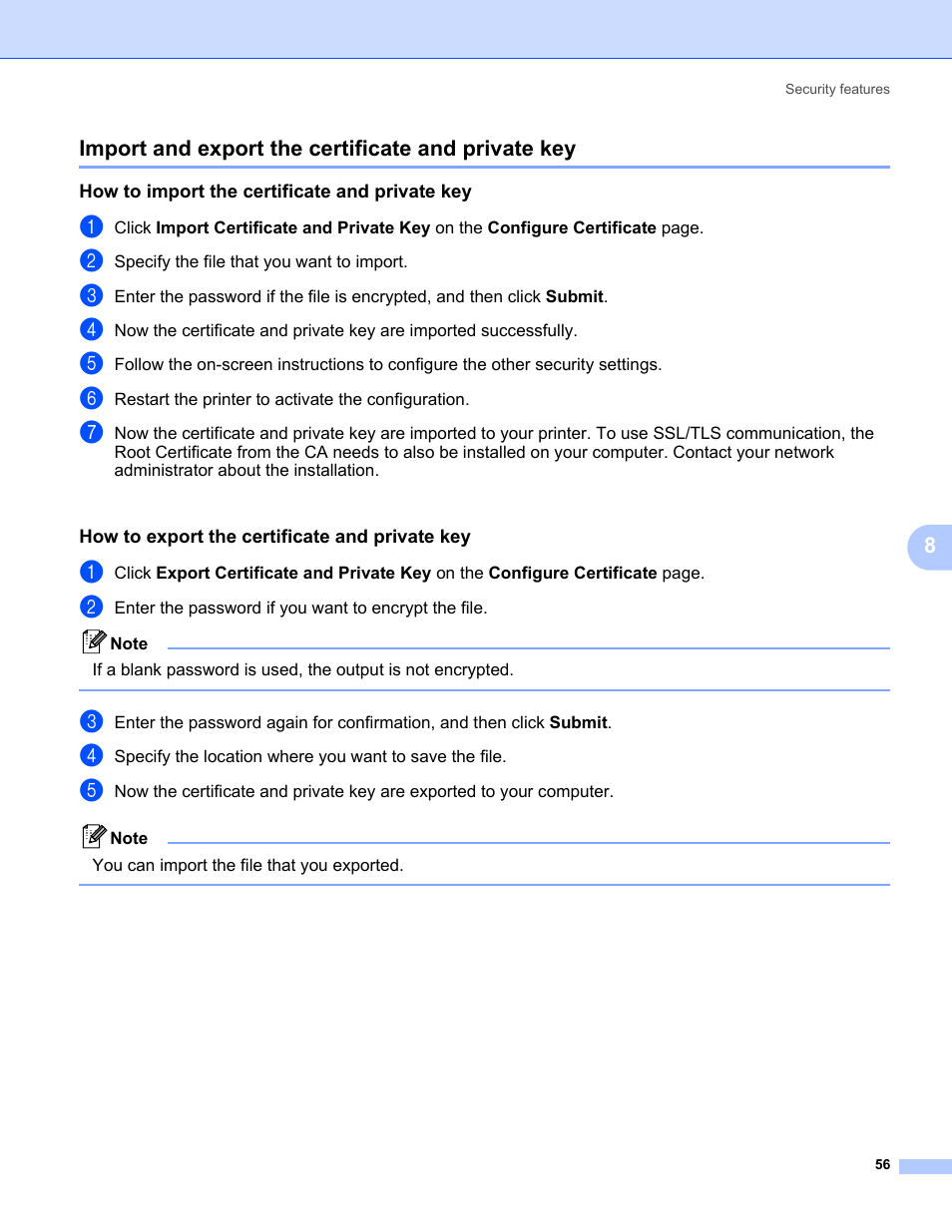 Import and export the certificate and private key, 8import and export the certificate and private key | Konica Minolta bizhub 20P User Manual | Page 62 / 81