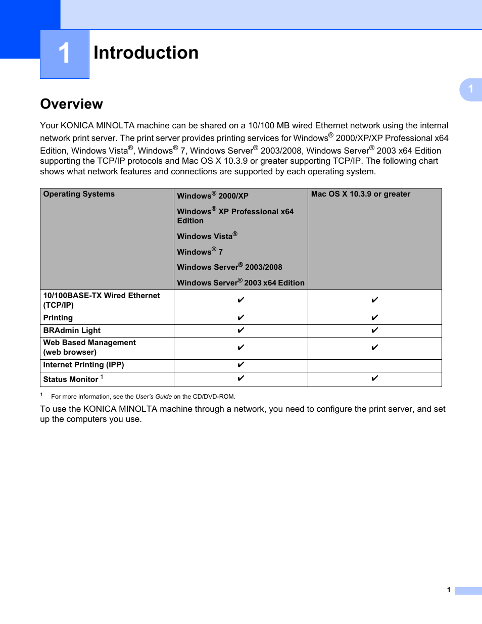 1 introduction, Overview, Introduction | Konica Minolta bizhub 20P User Manual | Page 7 / 81