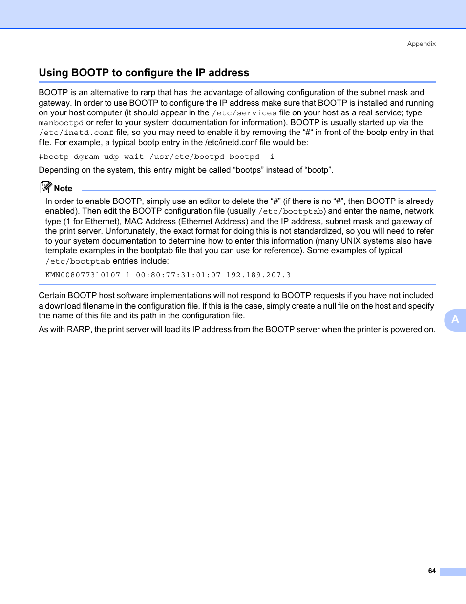 Using bootp to configure the ip address, Ausing bootp to configure the ip address | Konica Minolta bizhub 20P User Manual | Page 70 / 81