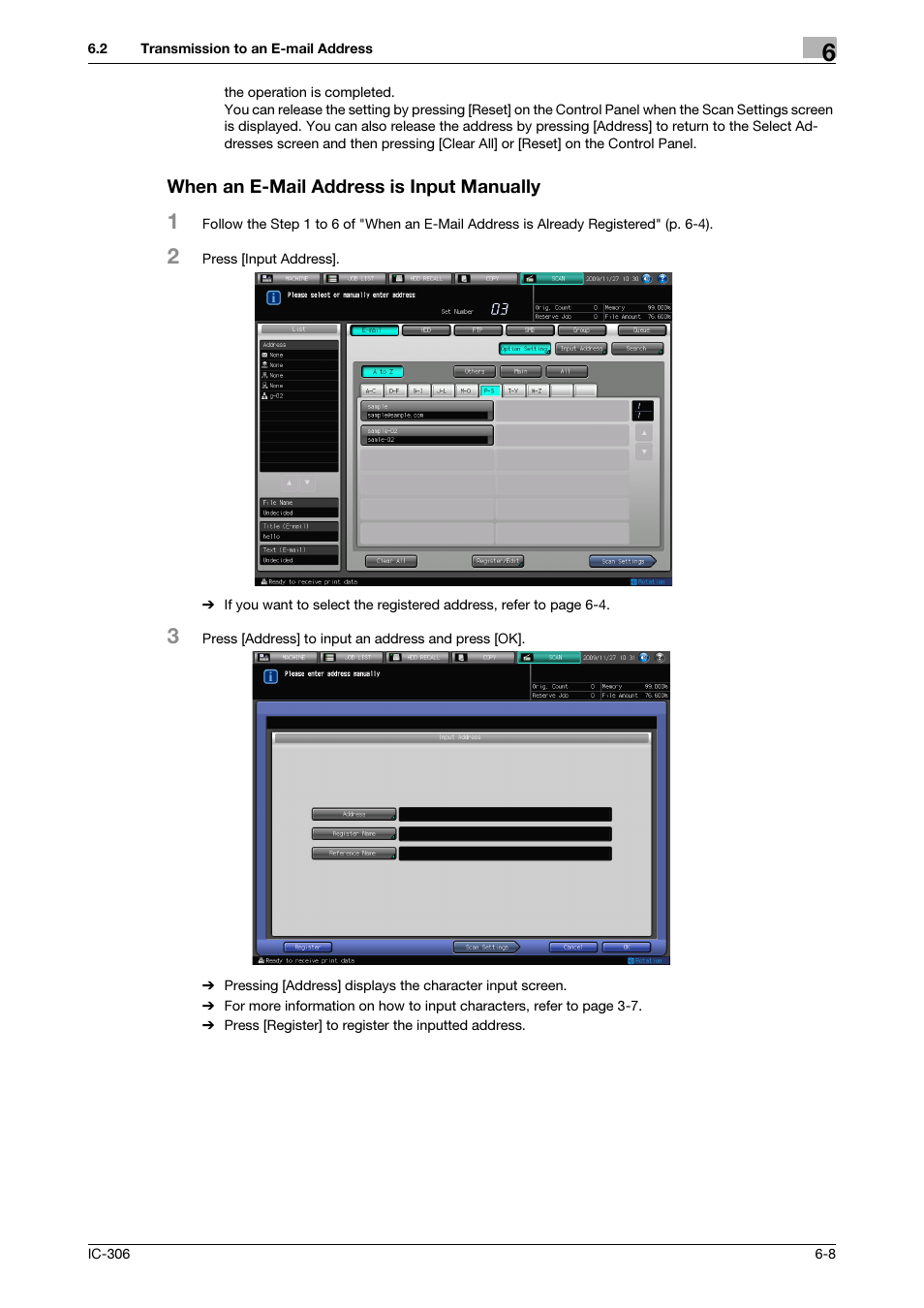 When an e-mail address is input manually | Konica Minolta bizhub PRESS C8000 User Manual | Page 64 / 101