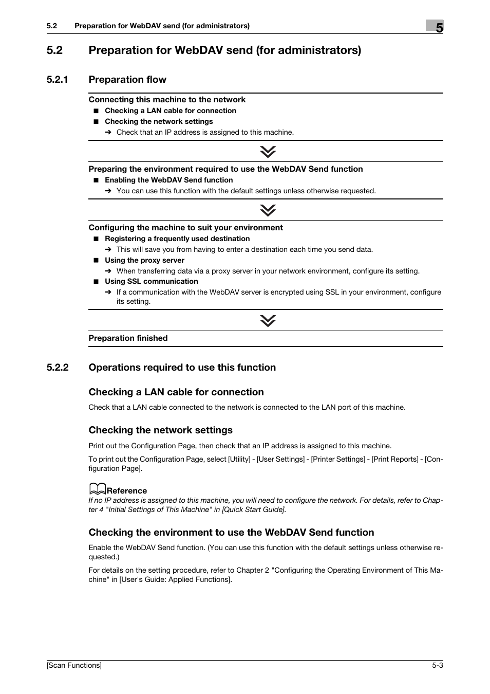 2 preparation for webdav send (for administrators), 1 preparation flow, 2 operations required to use this function | Checking a lan cable for connection, Checking the network settings, Preparation flow -3 | Konica Minolta bizhub C3850 User Manual | Page 61 / 105