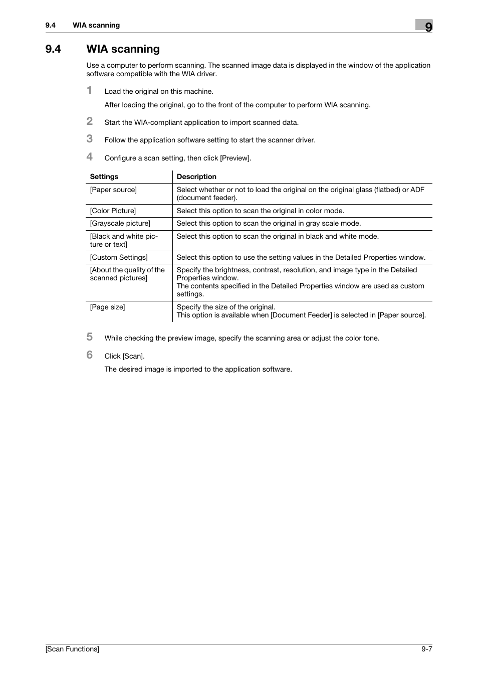 4 wia scanning, Wia scanning -7 | Konica Minolta bizhub C3850 User Manual | Page 94 / 105