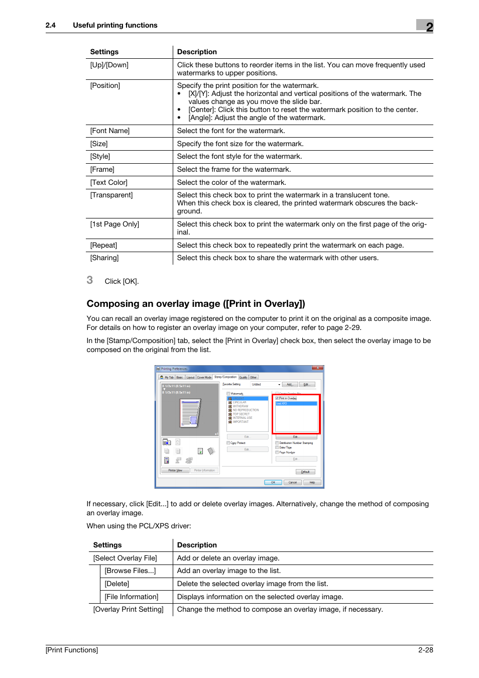Composing an overlay image ([print in overlay]) | Konica Minolta bizhub C3350 User Manual | Page 38 / 119