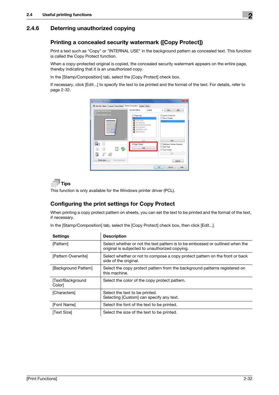 6 deterring unauthorized copying, Configuring the print settings for copy protect | Konica Minolta bizhub C3350 User Manual | Page 42 / 119