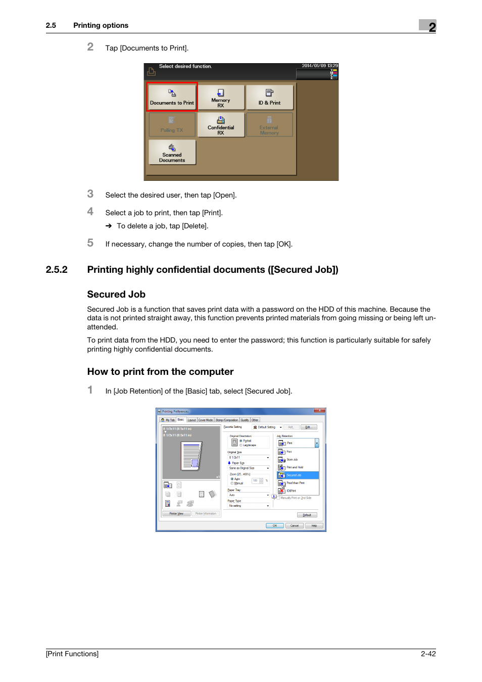 Secured job, How to print from the computer | Konica Minolta bizhub C3350 User Manual | Page 52 / 119