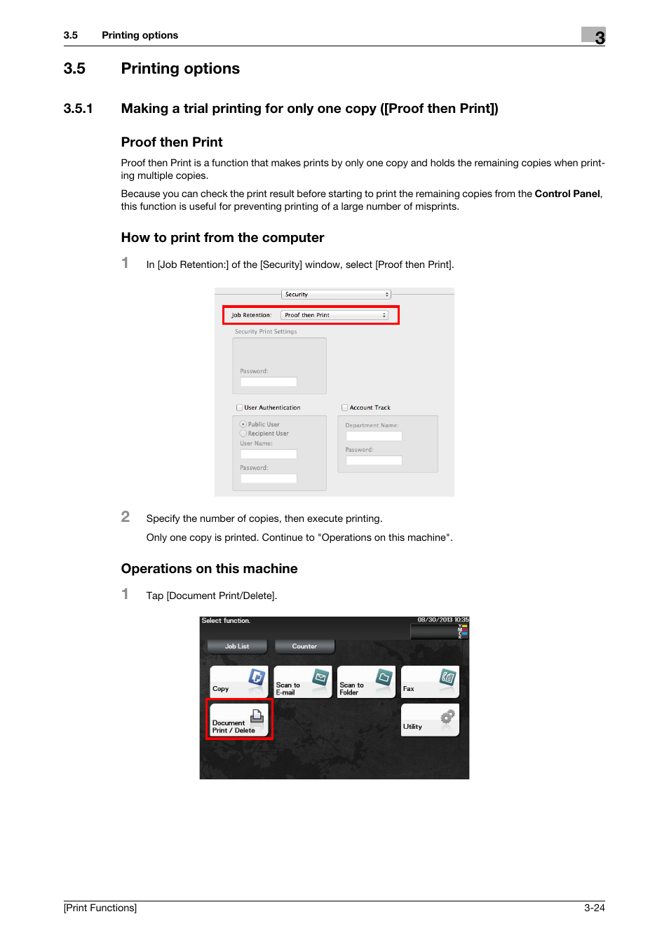 5 printing options, Proof then print, How to print from the computer | Operations on this machine, Printing options -24 | Konica Minolta bizhub C3350 User Manual | Page 98 / 119