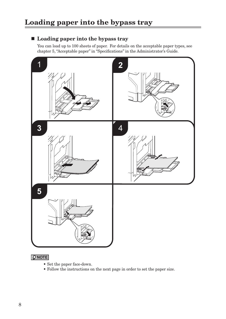 Loading paper into the bypass tray | Konica Minolta bizhub 25e User Manual | Page 10 / 55