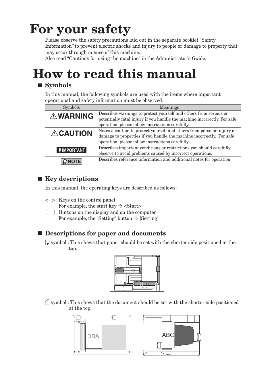 For your safety, How to read this manual | Konica Minolta bizhub 25e User Manual | Page 2 / 55