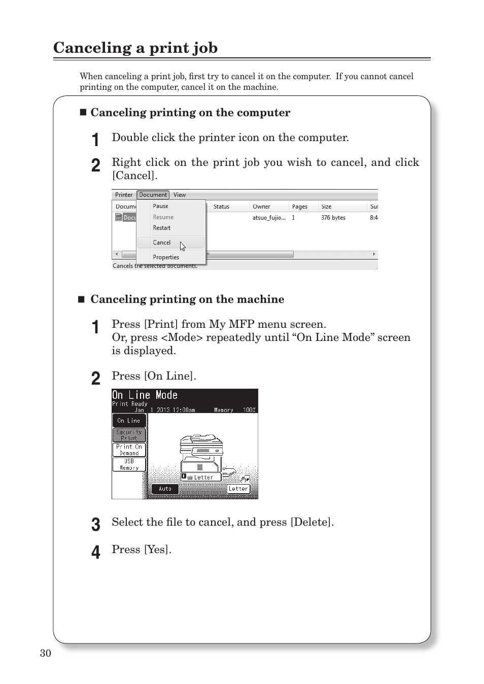 Canceling a print job | Konica Minolta bizhub 25e User Manual | Page 32 / 55