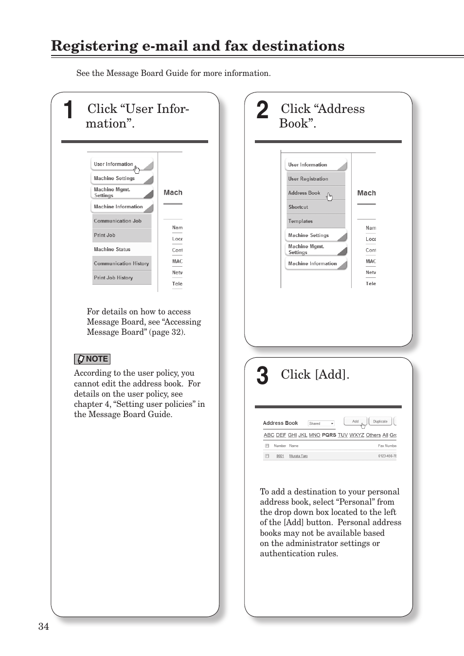 Registering e-mail and fax destinations | Konica Minolta bizhub 25e User Manual | Page 36 / 55