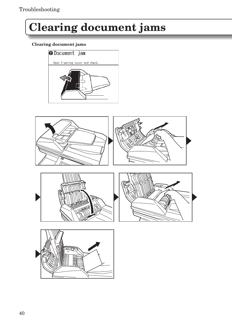 Clearing document jams | Konica Minolta bizhub 25e User Manual | Page 42 / 55