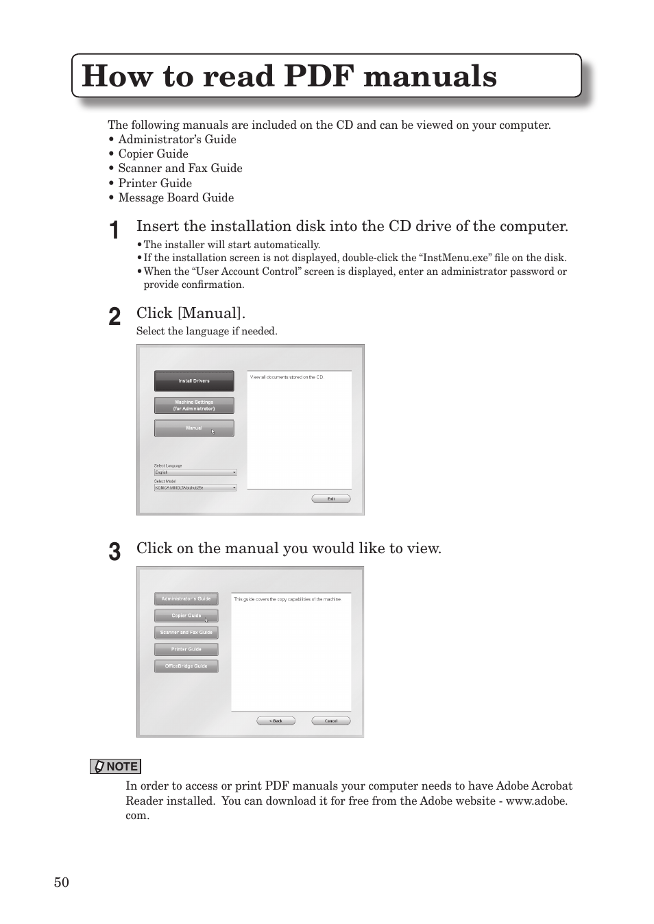 How to read pdf manuals | Konica Minolta bizhub 25e User Manual | Page 52 / 55