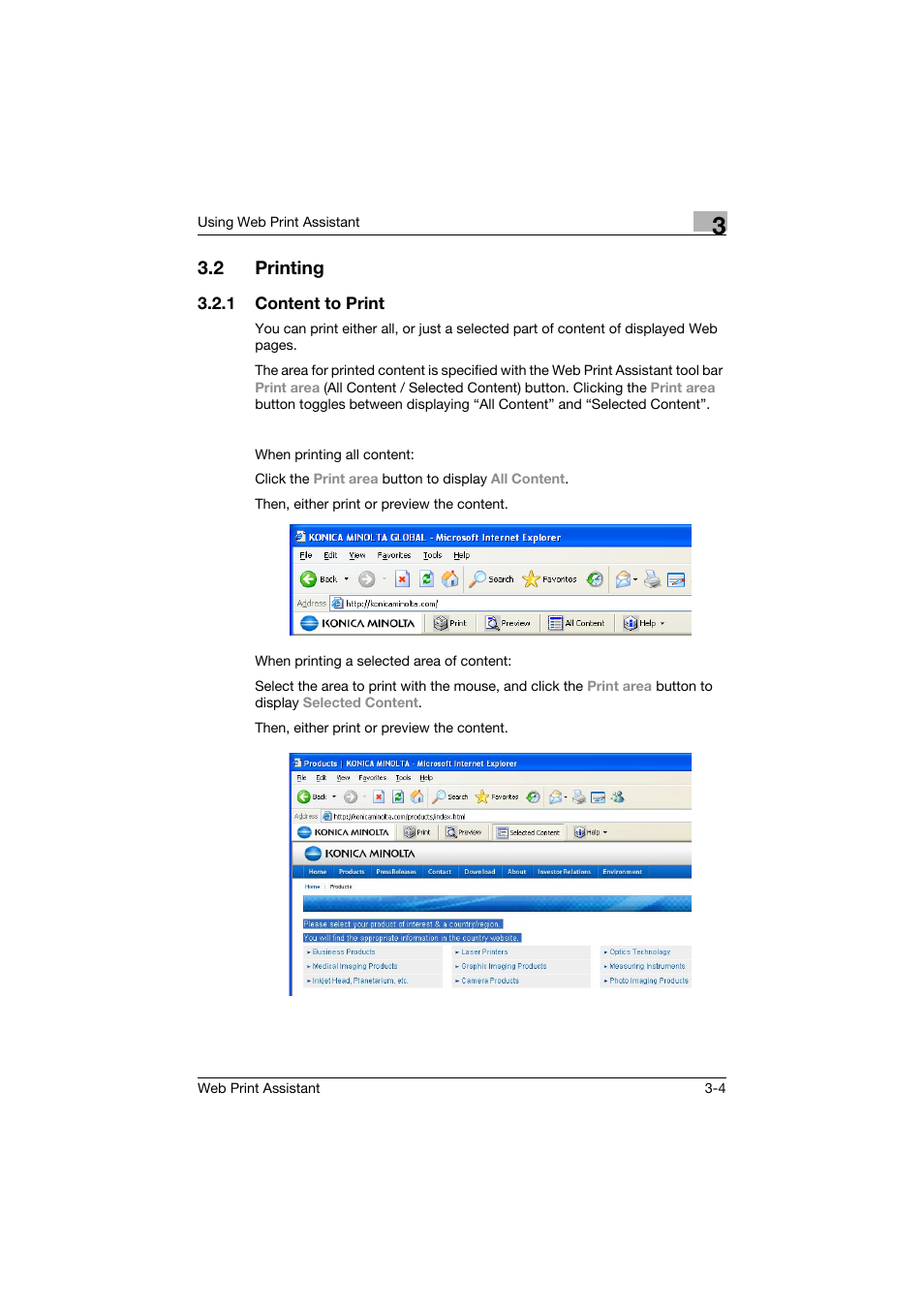 2 printing, 1 content to print, Printing -4 | Content to print -4 | Konica Minolta Web Print Assistant User Manual | Page 11 / 20