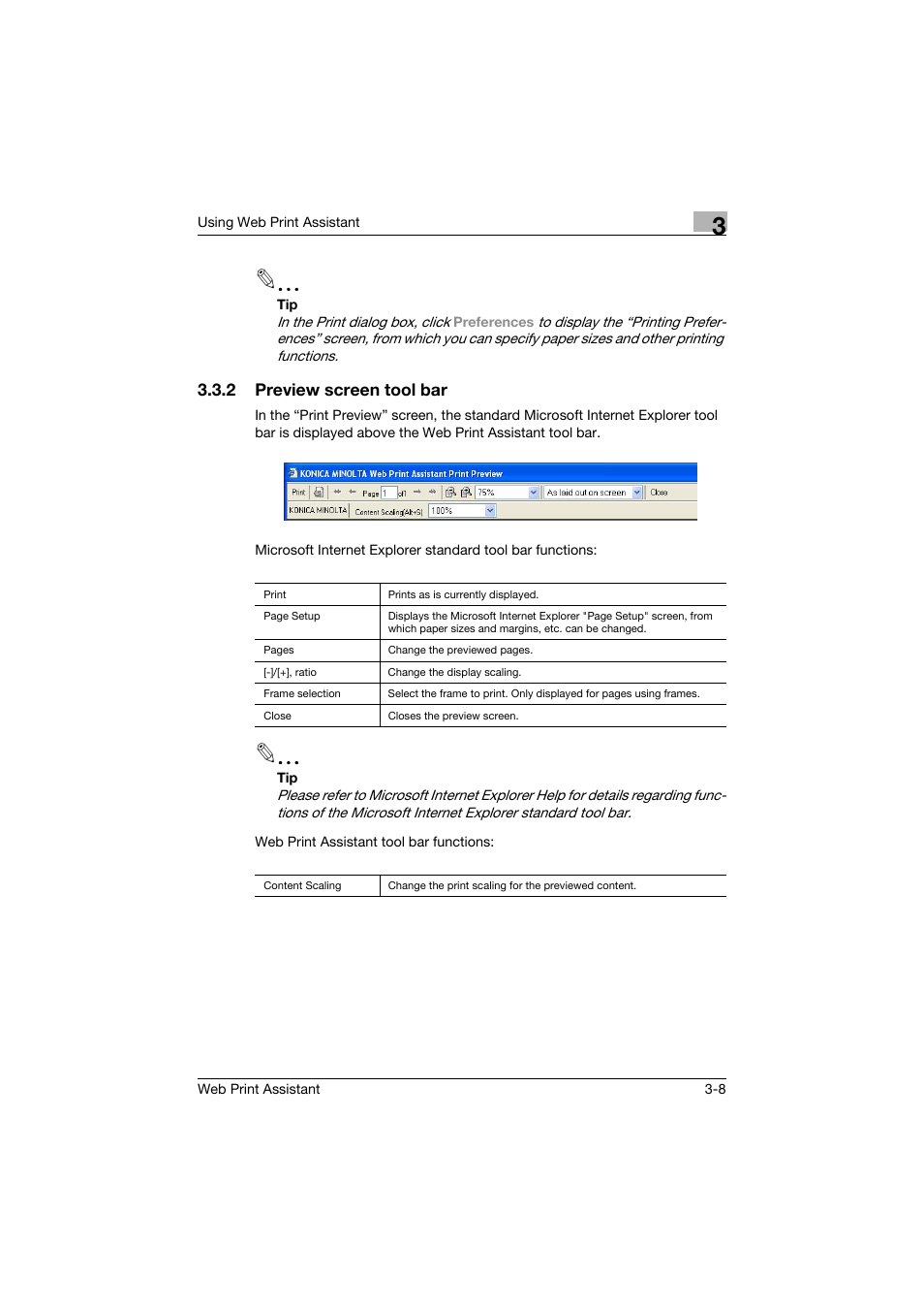 2 preview screen tool bar, Preview screen tool bar -8 | Konica Minolta Web Print Assistant User Manual | Page 15 / 20