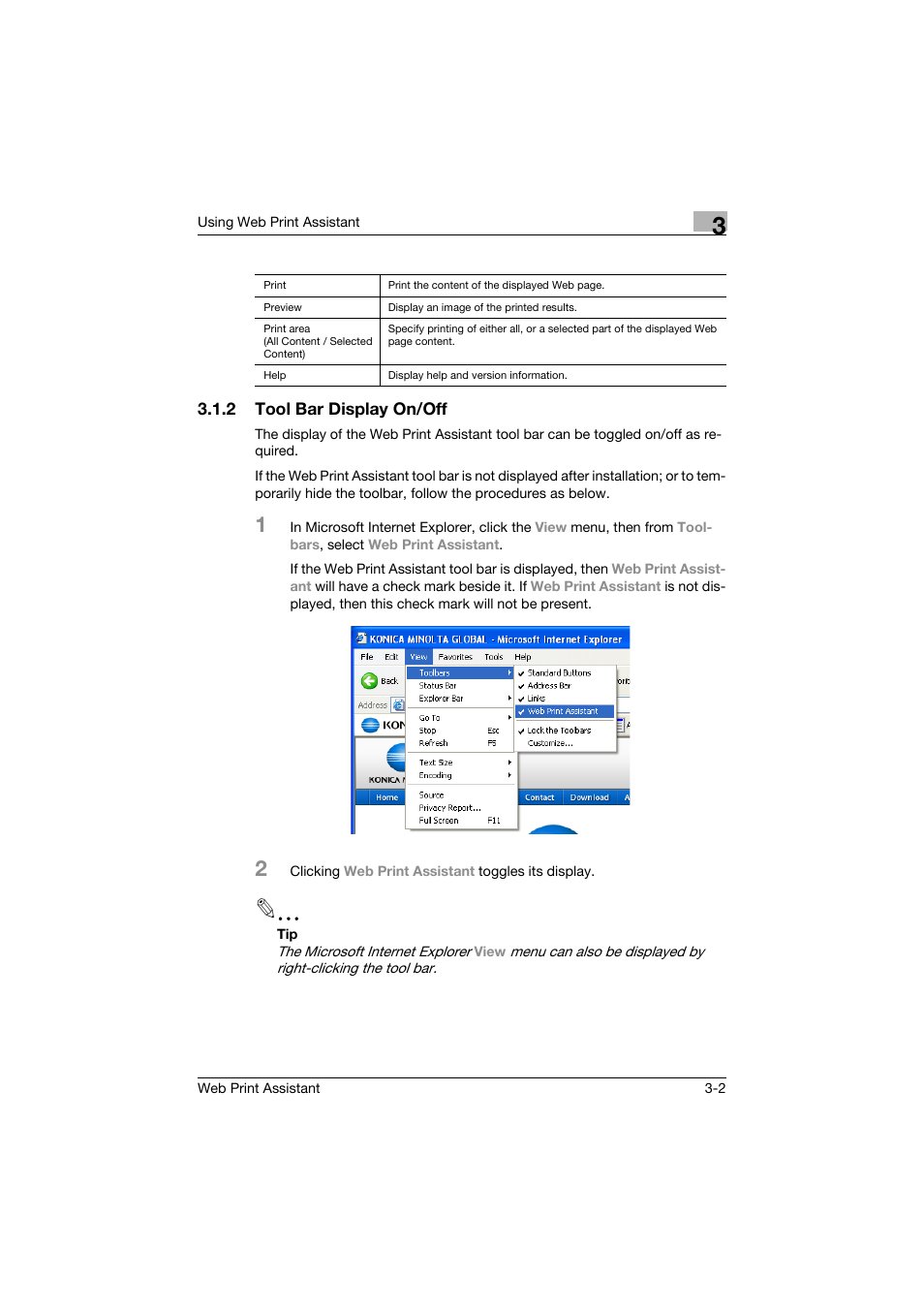 2 tool bar display on/off, Tool bar display on/off -2 | Konica Minolta Web Print Assistant User Manual | Page 9 / 20