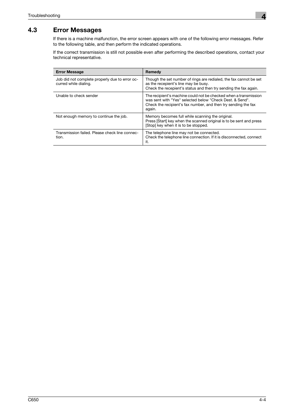 3 error messages, Error messages -4 | Konica Minolta FK-502 User Manual | Page 115 / 361