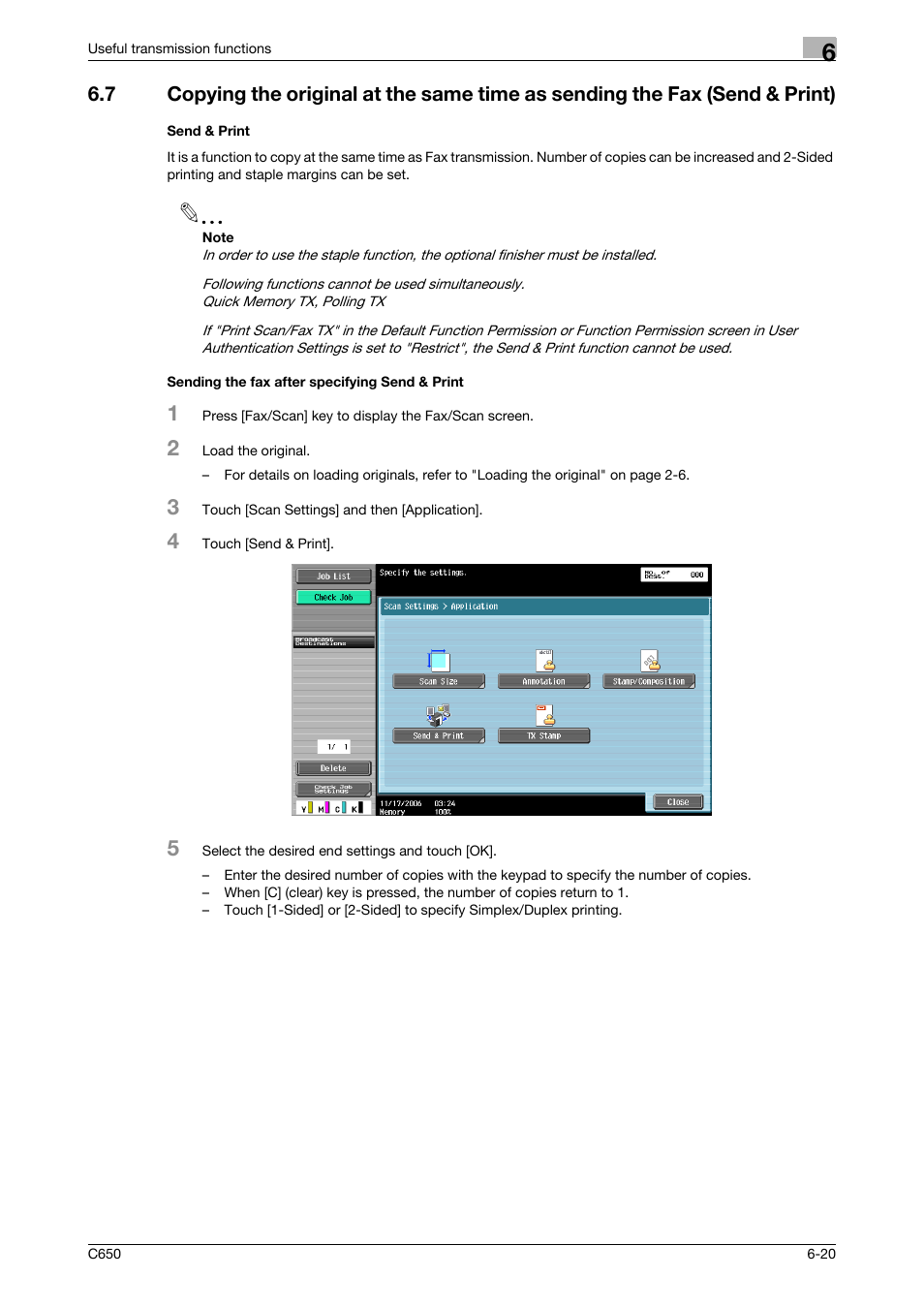 Send & print, Sending the fax after specifying send & print | Konica Minolta FK-502 User Manual | Page 138 / 361