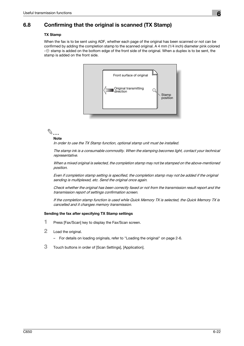 Tx stamp, Sending the fax after specifying tx stamp settings | Konica Minolta FK-502 User Manual | Page 140 / 361