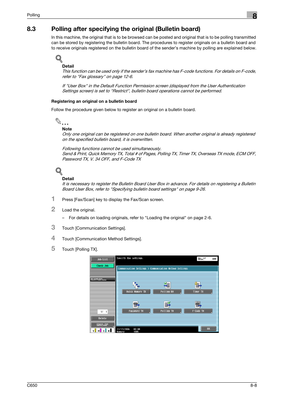 Registering an original on a bulletin board | Konica Minolta FK-502 User Manual | Page 184 / 361