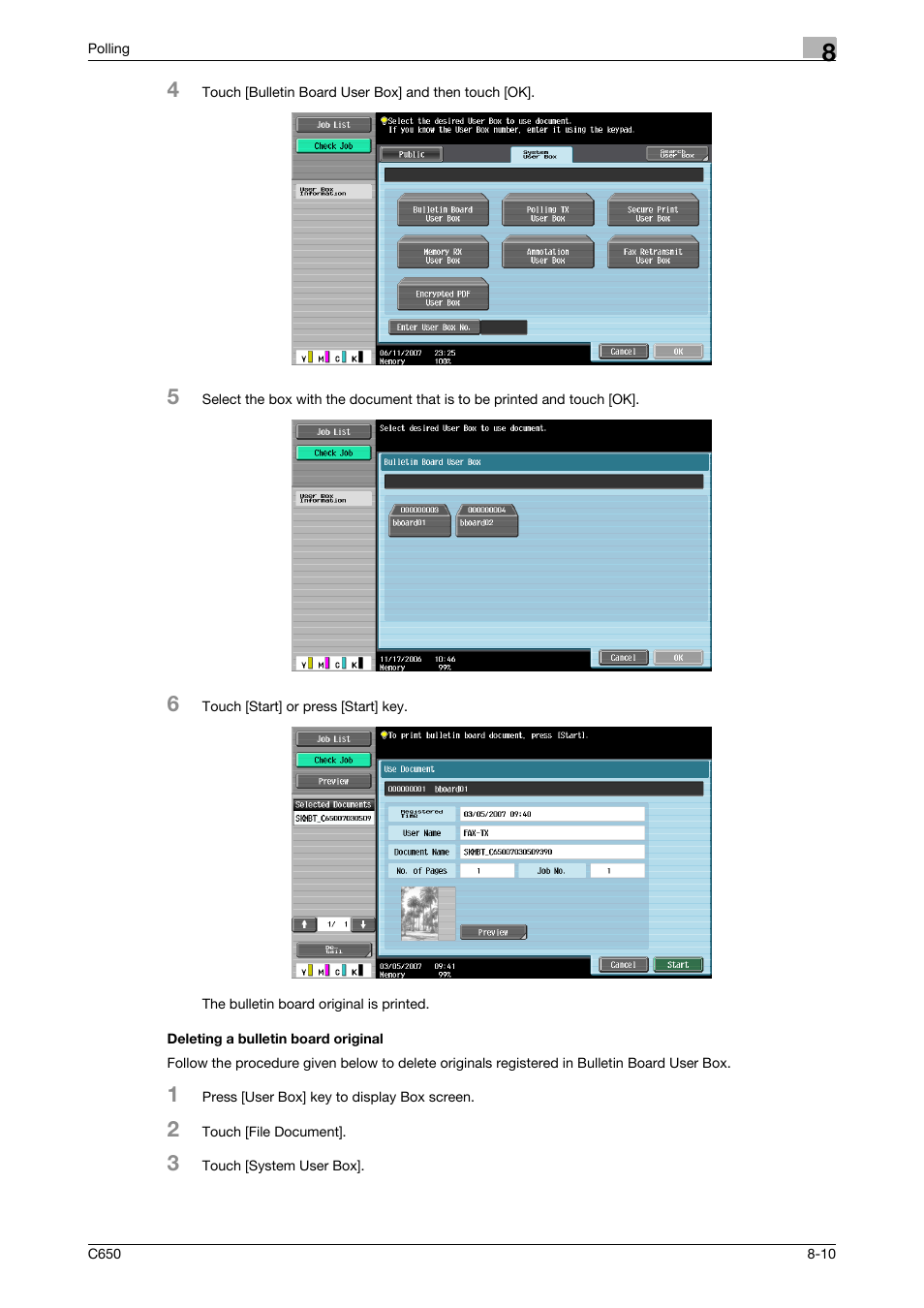 Deleting a bulletin board original, Deleting a bulletin board original -10 | Konica Minolta FK-502 User Manual | Page 186 / 361