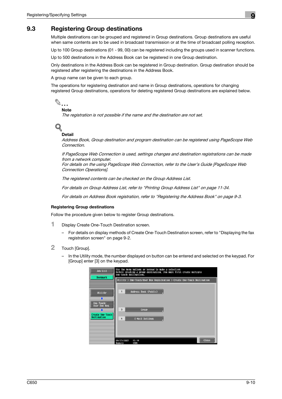 3 registering group destinations, Registering group destinations | Konica Minolta FK-502 User Manual | Page 198 / 361