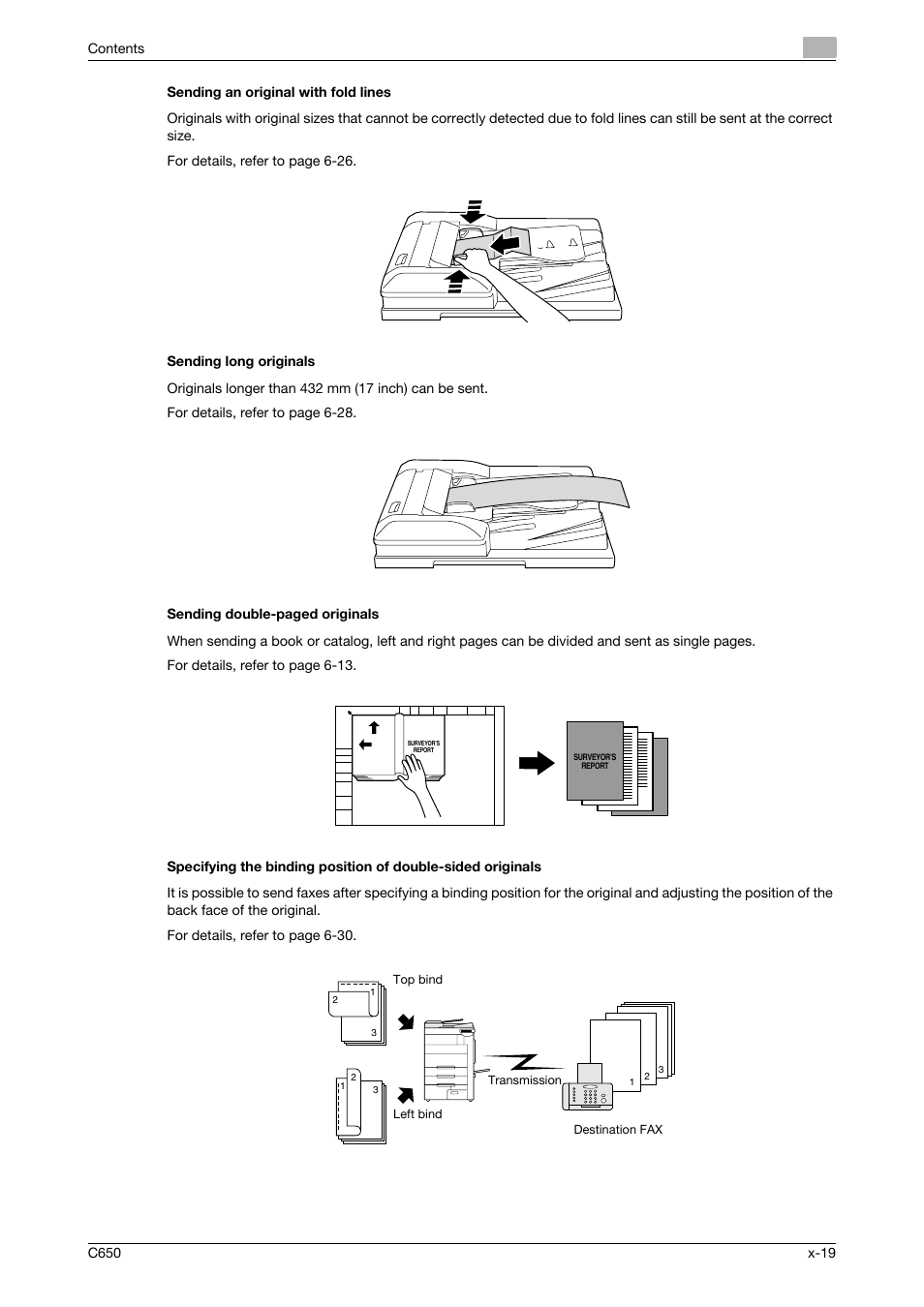 Sending an original with fold lines, Sending long originals | Konica Minolta FK-502 User Manual | Page 20 / 361