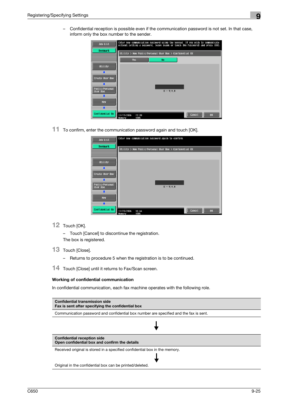 Working of confidential communication, Working of confidential communication -25 | Konica Minolta FK-502 User Manual | Page 213 / 361