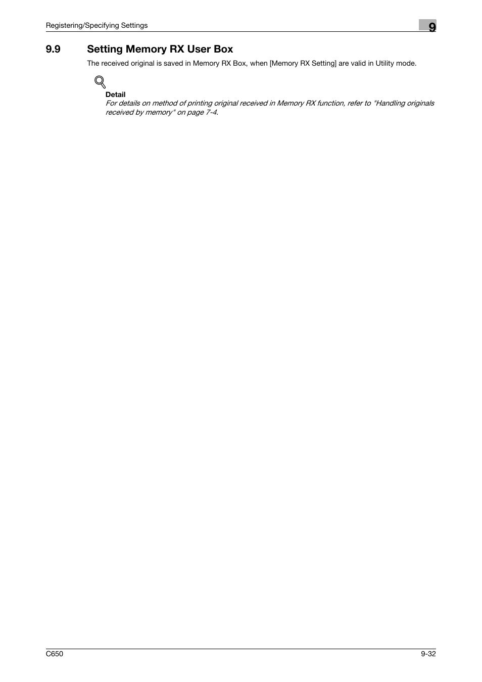 9 setting memory rx user box, Setting memory rx user box -32 | Konica Minolta FK-502 User Manual | Page 220 / 361
