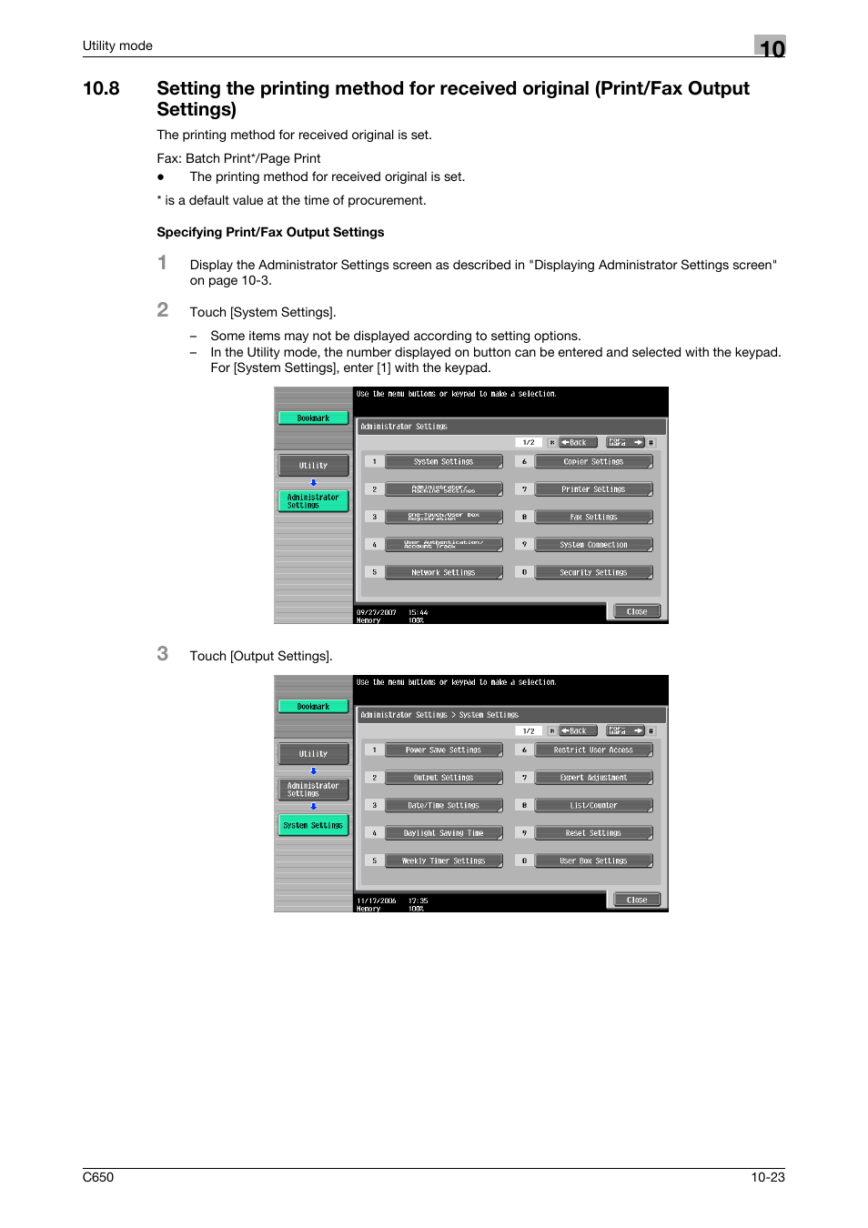 Specifying print/fax output settings | Konica Minolta FK-502 User Manual | Page 243 / 361