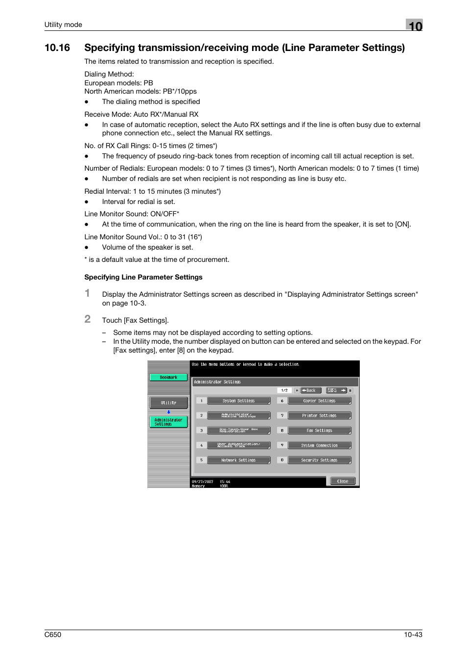 Specifying line parameter settings | Konica Minolta FK-502 User Manual | Page 263 / 361