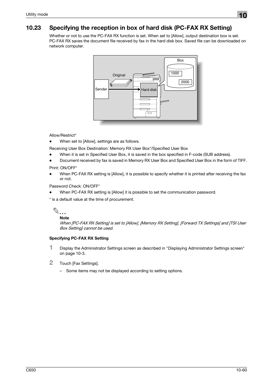Specifying pc-fax rx setting | Konica Minolta FK-502 User Manual | Page 280 / 361