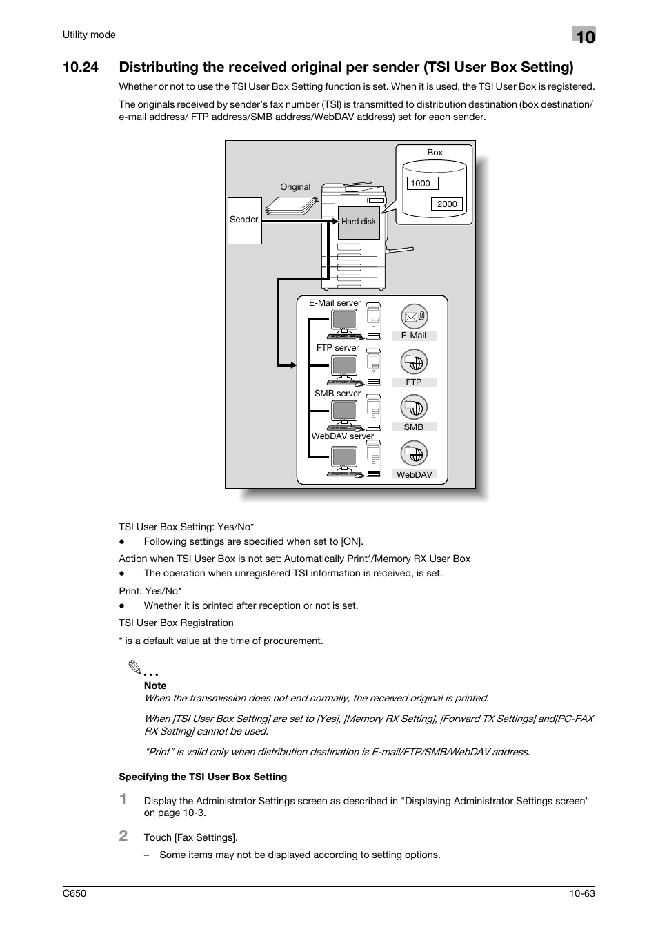 Specifying the tsi user box setting | Konica Minolta FK-502 User Manual | Page 283 / 361